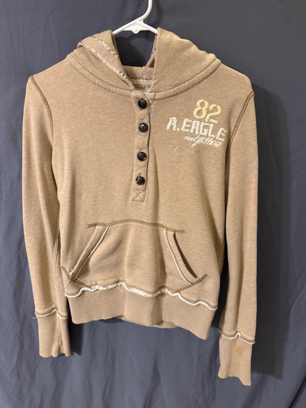 American Eagle Outfitters Tan Hooded Henley Sweater